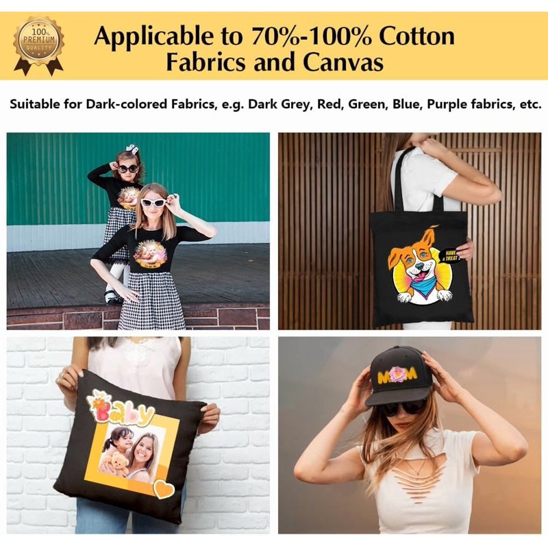 Heat Transfer Paper for Dark Fabrics - 40 Sheets Printable Vinyl for T-Shirts & DIY Projects