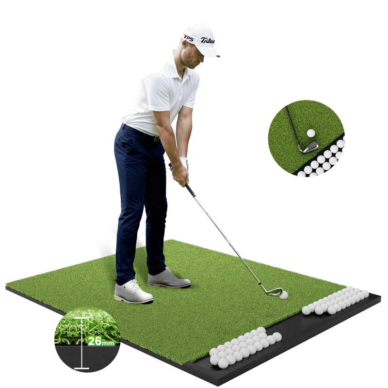 OKESAM 5x4 Feet Golf Mat with Ball Tray - Thick Artificial Turf for Hitting, Driving & Chipping (Variation: 5x4 feet large sized)
