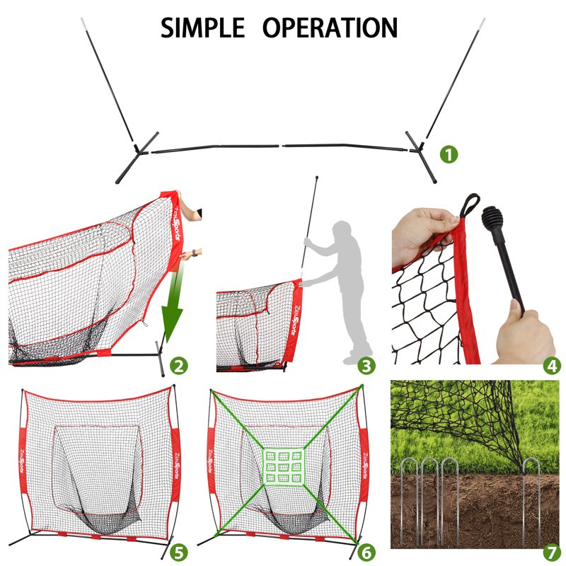 Portable Baseball Softball Practice Net with Strike Zone Target 7x7FT