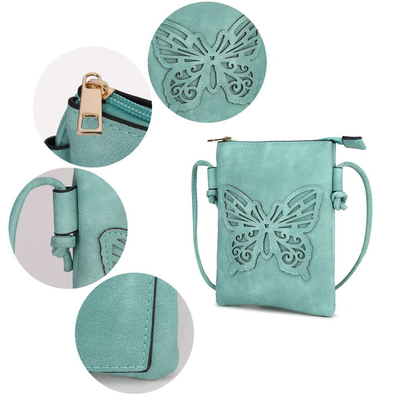 Women’s Crossbody Bag Vegan Leather Compact Handbag with Silver Accents