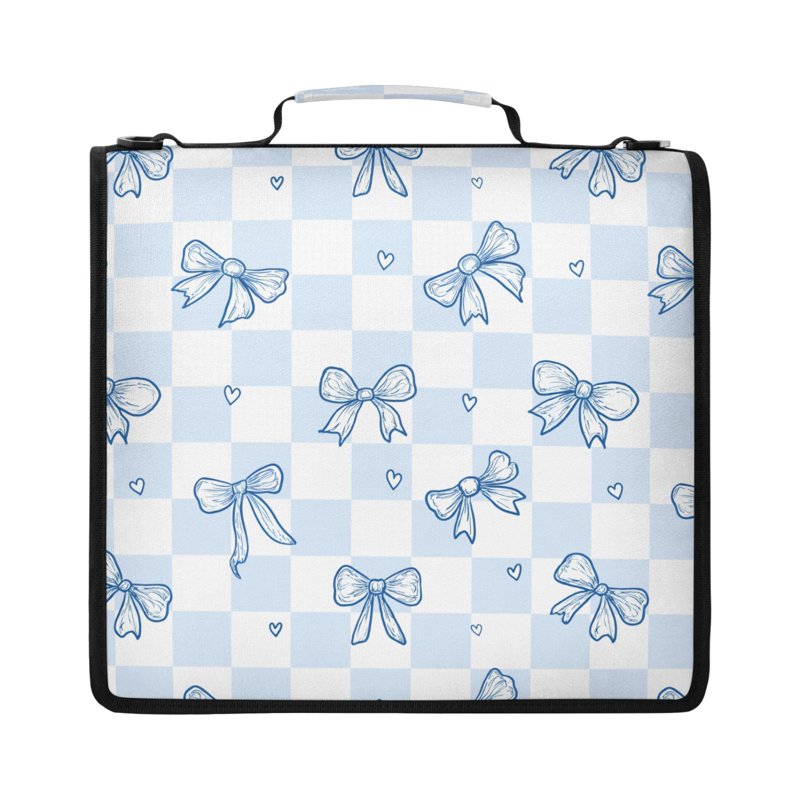 2 Inch 3-Ring Zipper Binder Folder Bag with Laptop Compartment - Blue Bow Checkered