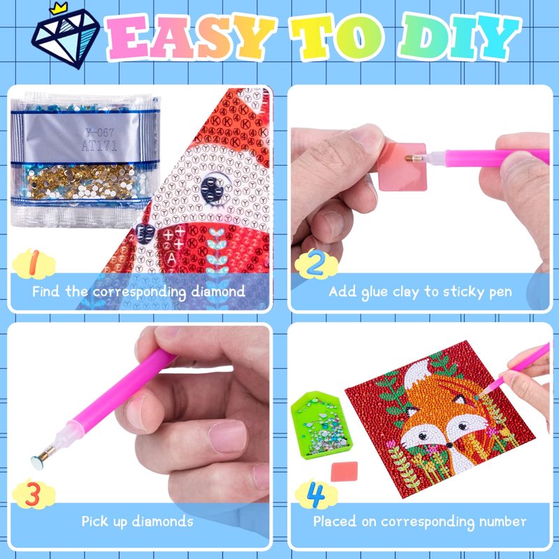 Kids Diamond Painting Kit for 6-12 Year Olds - Art Craft Set with Wooden Frame