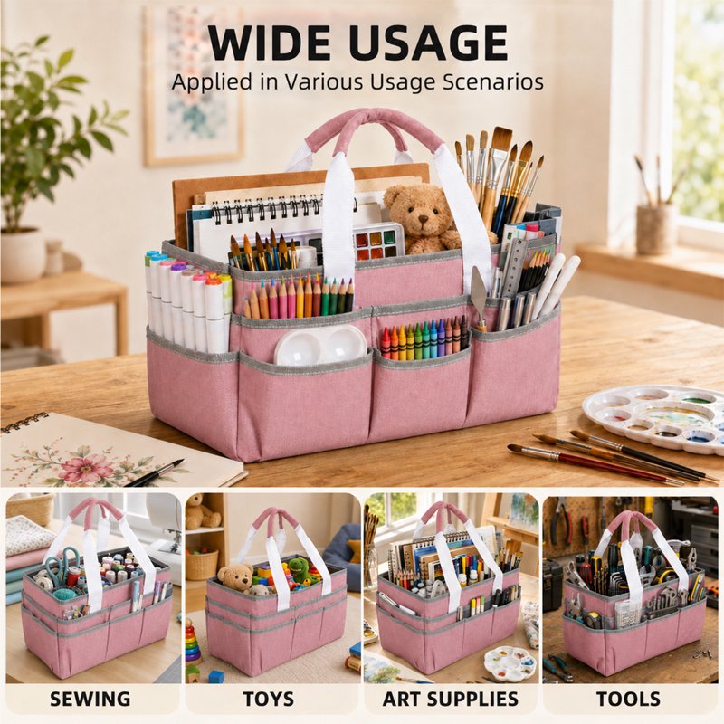 Portable Craft Organizer Tote Bag with Multiple Pockets for Art Supplies