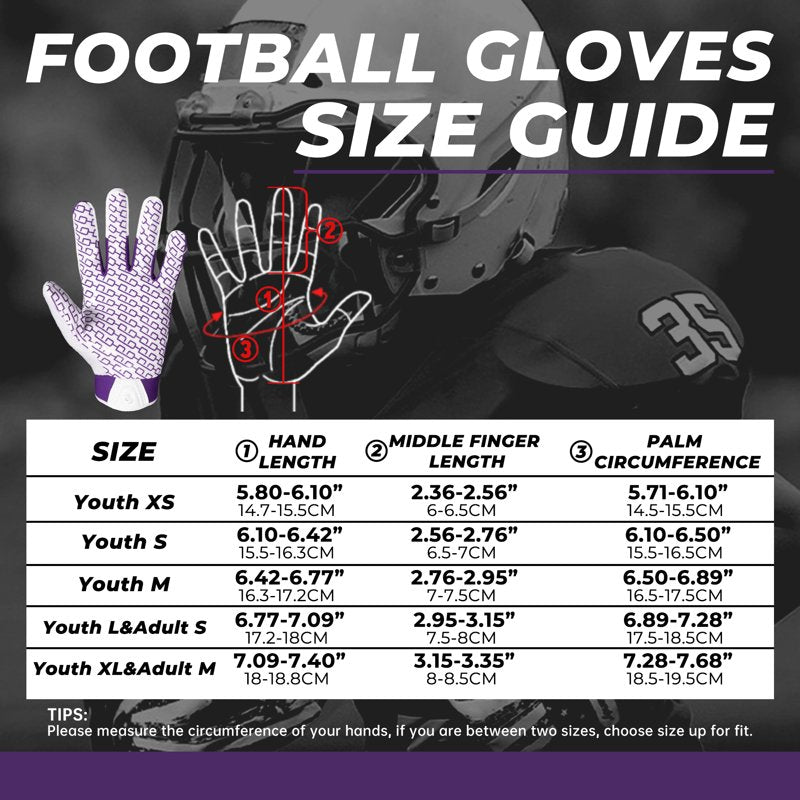 Youth Football Gloves with Tacky Silicone Grip for Boys and Girls