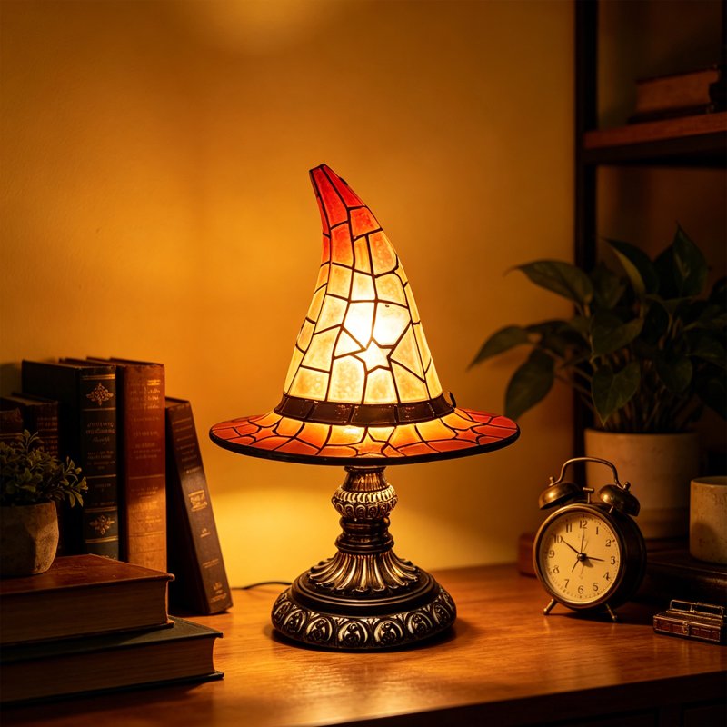 Halloween Witch Hat LED Lamp Indoor Decor Night Light for Shelf Mantel Table