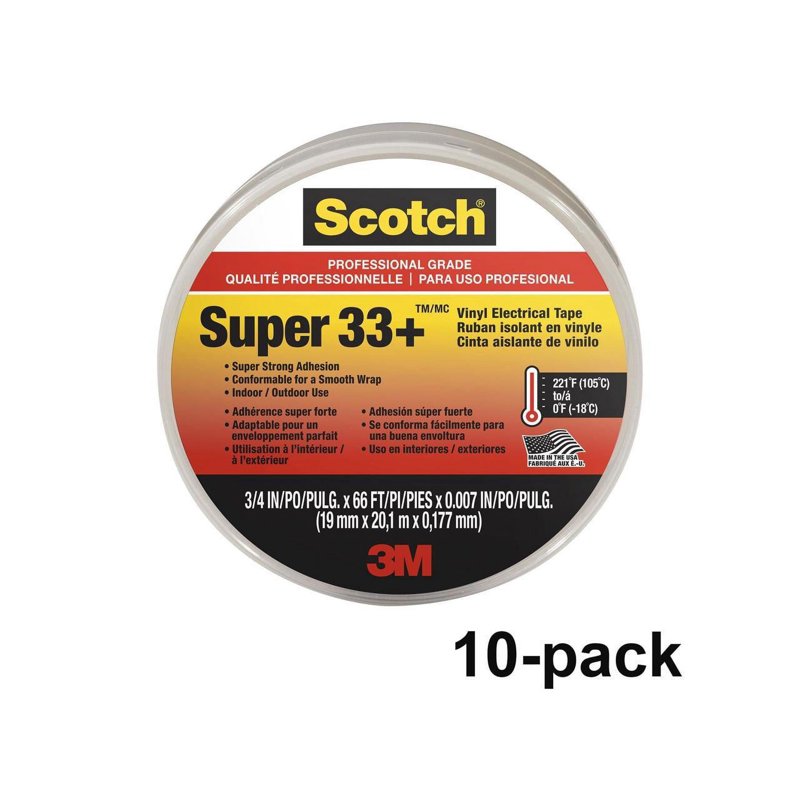 Scotch 33+ Vinyl Electrical Tape, Black — 10 Pack