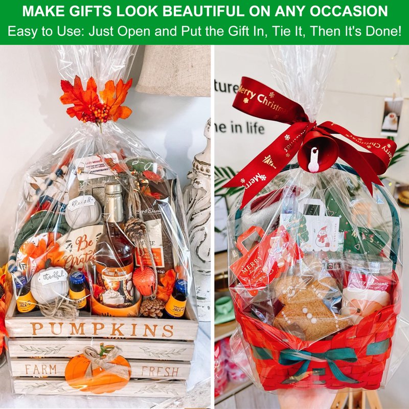 Large Clear Cellophane Gift Bags 30x40 Inch - Bulk Pack of 5 Heavy Duty Wraps for Baskets & Party Favors