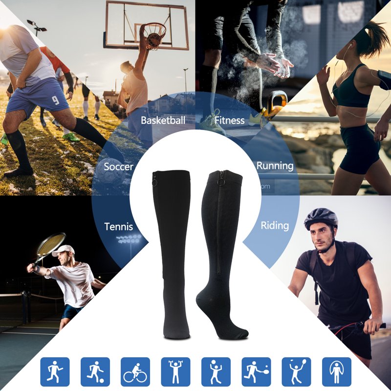 Plus Size Zipper Compression Socks 20-30mmHg Knee High Support Stockings
