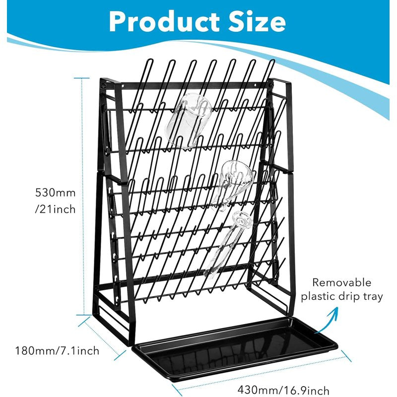 Lab Glassware Drying Rack Wall Mount & Countertop Steel Wire Holds 83 Items