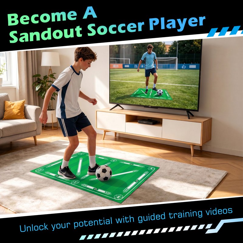 MoKo Soccer Training Mat – 35x24 in with Video & Non-Slip Socks (Green)