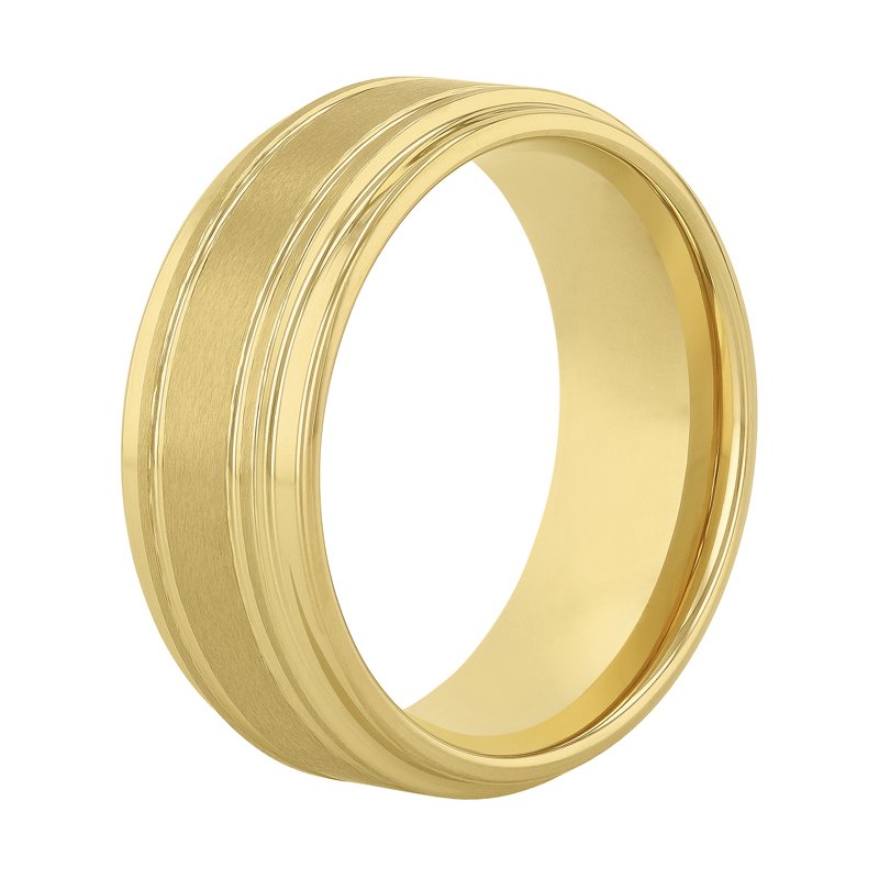 Men's Tungsten Wedding Band 9mm Grooved Step-Edge Satin Finish