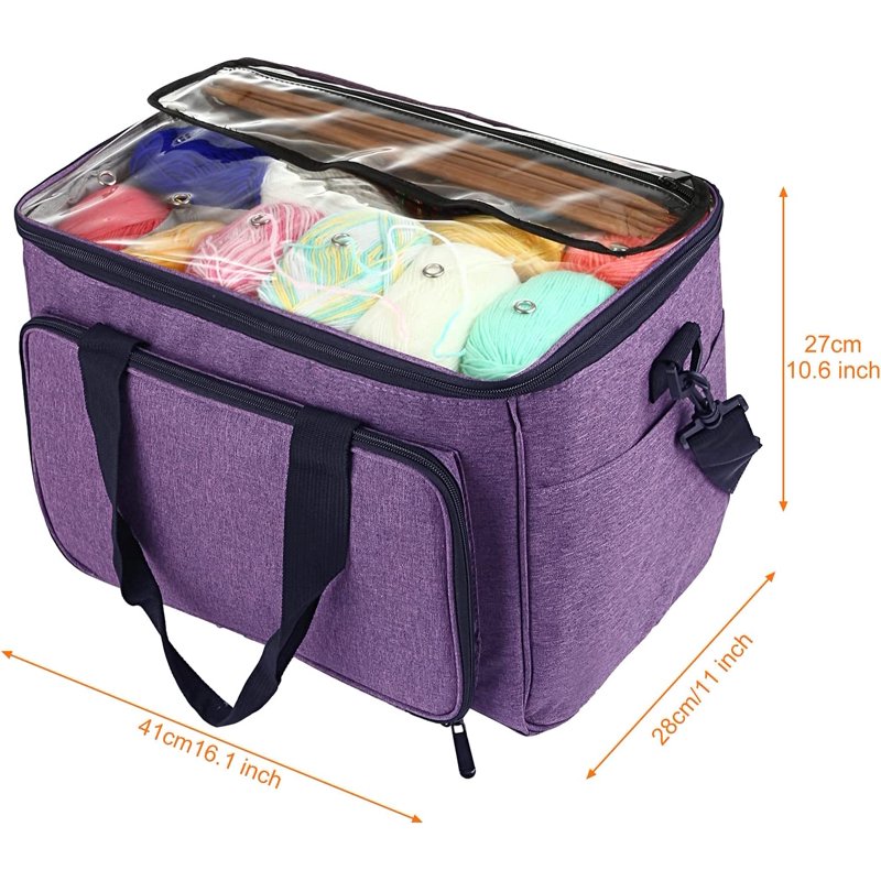 Large Capacity Knitting & Yarn Storage Bag with Pockets - Purple