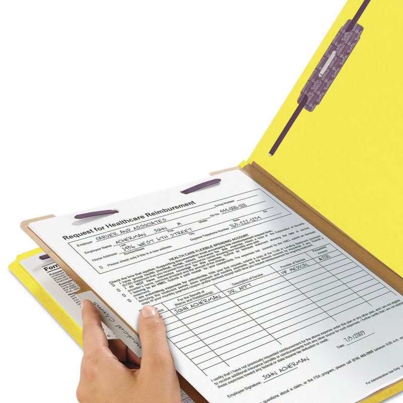 Legal Pressboard File Folders with Fasteners - Yellow 10-Pack