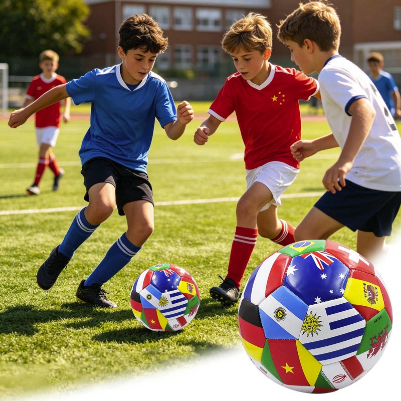 World Flag Soccer Ball Size 5 with Pump & Needle - Multi-Country Design for Training & Events