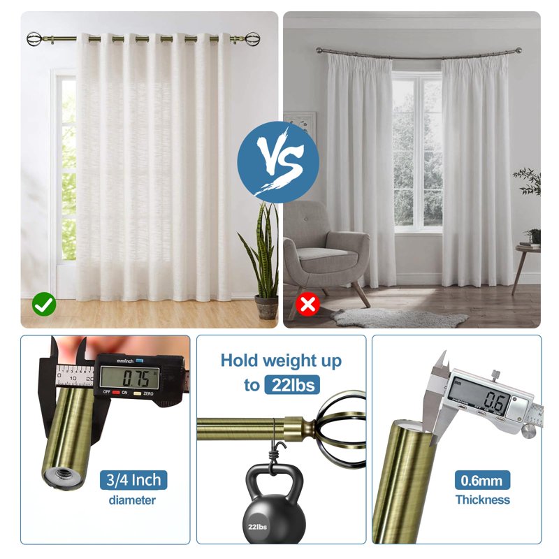 Heavy Duty Steel Cage Curtain Rod with Decorative Finials - 84-120 Inch
