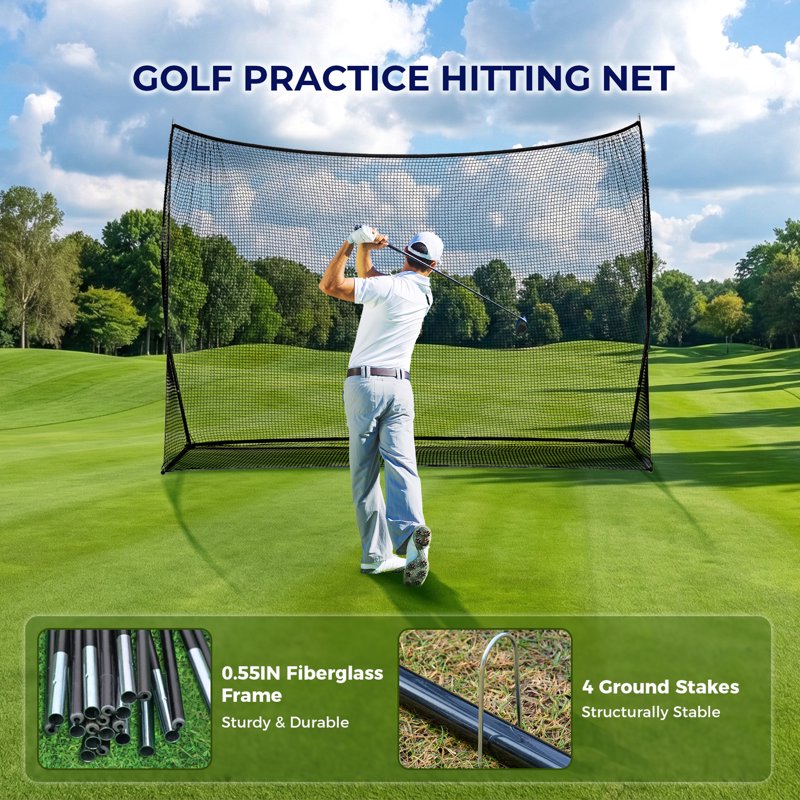 Golf Practice Net with Target – 10x7 ft (Black) Indoor/Outdoor Driving Range