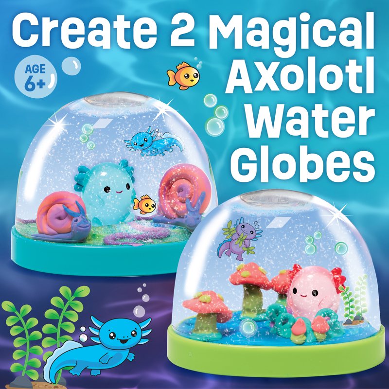 Water Globe Craft Kit with Axolotl Figures for Kids - Make 2 Snow Globes