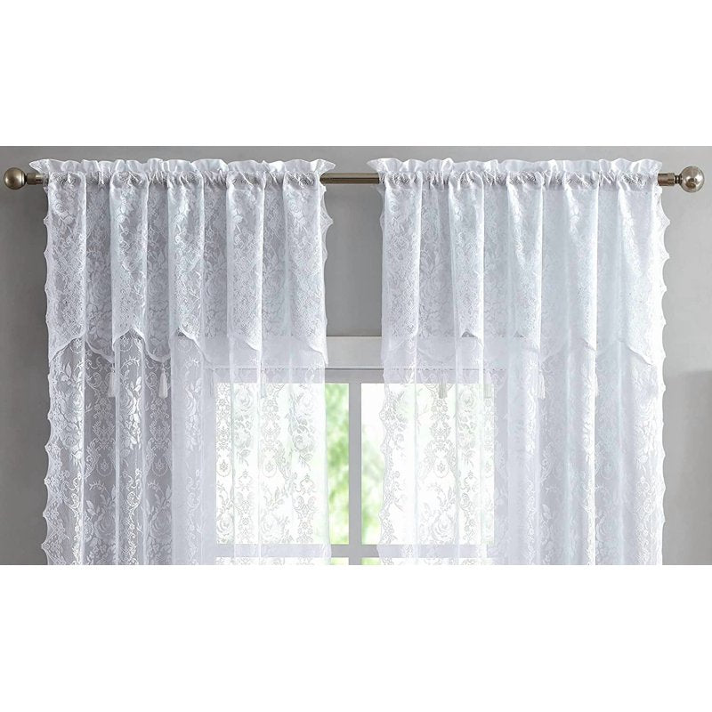 Semi Sheer Lace Curtains with Attached Valance - Vintage Elegant Window Treatment