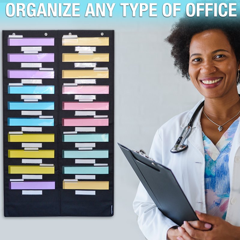 Heavy Duty 30-Pocket Wall Chart Filing System with Labels & Hardware