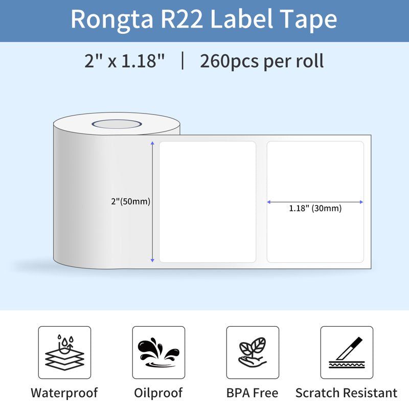 Thermal Label Roll 50x30mm for R22 Printer - 260 White Blank Labels