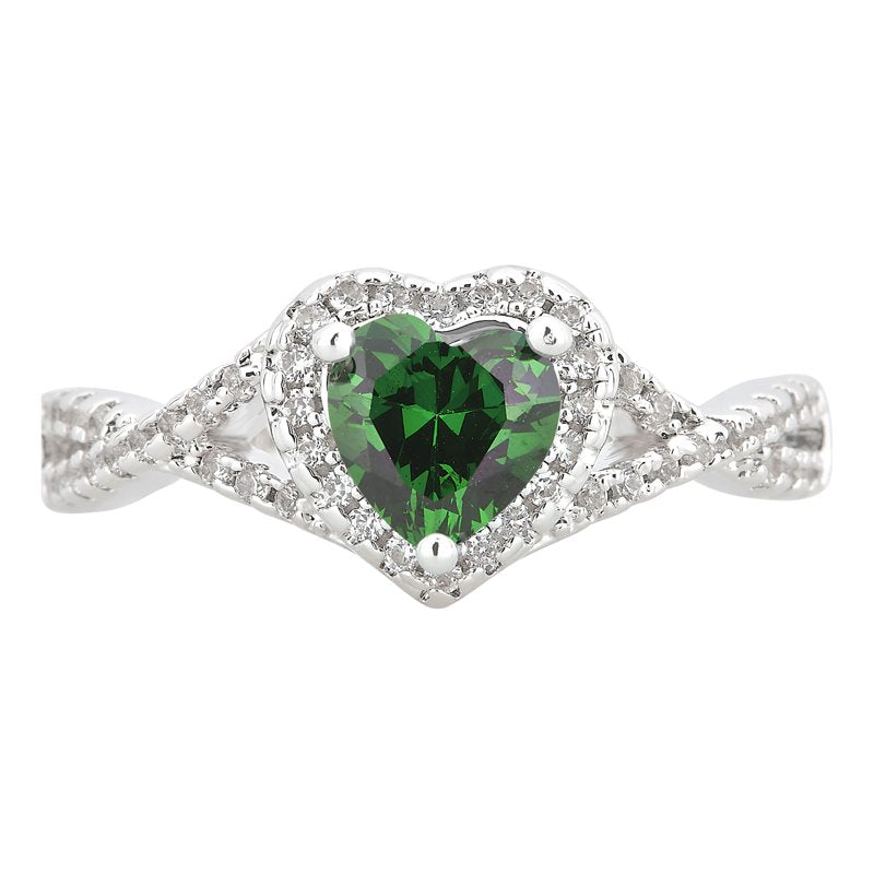 Elegant Emerald and White Sapphire Engagement Ring - Silver Overlay Jewelry for Women