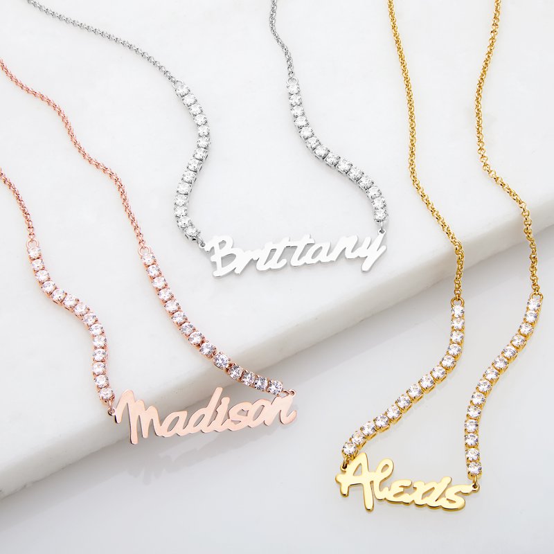 Personalized Women's Name Necklace with CZ Chain - Custom Script Pendant