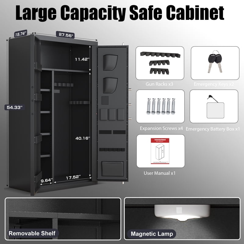 Large Gun Safe with Multiple Unlock Methods - 25-40 Capacity Security Cabinet