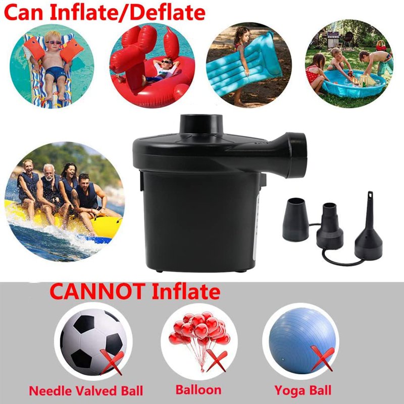 Electric Air Pump with 3 Nozzles Portable Inflator for Air Mattress, Pool Toys
