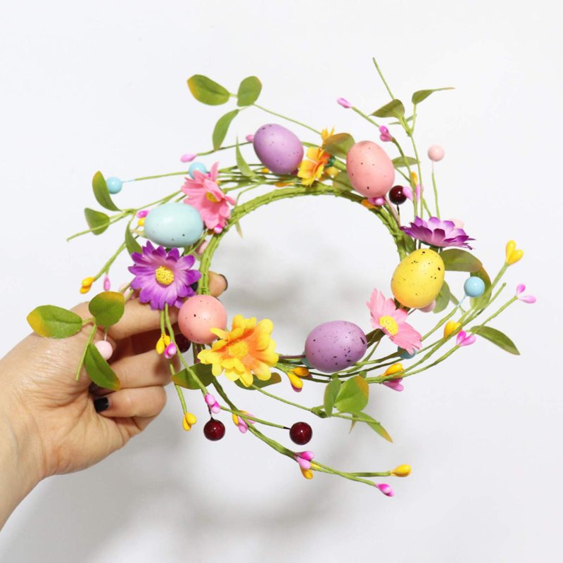 Easter Candle Wreath Centerpiece - 10 Inch Decorative Spring Table Decor