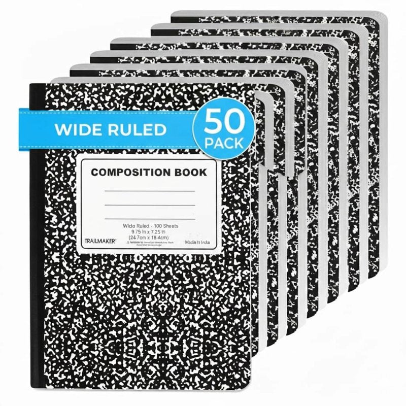 Bulk Composition Notebooks - Wide Ruled Marble Cover, 200 Pages, 50 Pack