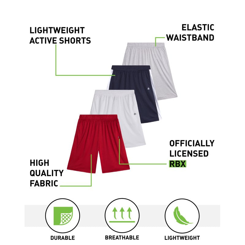 Kids Active Shorts 4-Pack - Breathable Mesh Athletic Basketball Shorts for Boys