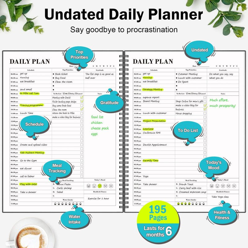 Undated Daily Planner with To-Do List and Hourly Schedule - A4/A5 Options