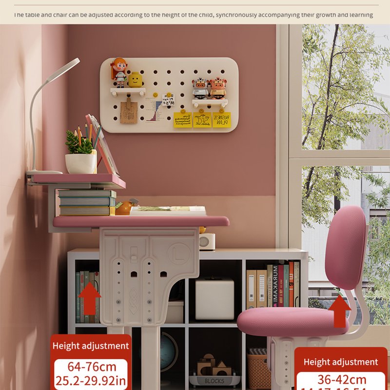 Kids Study Desk and Chair Set with LED Lamp, Book Stand & Storage Drawer