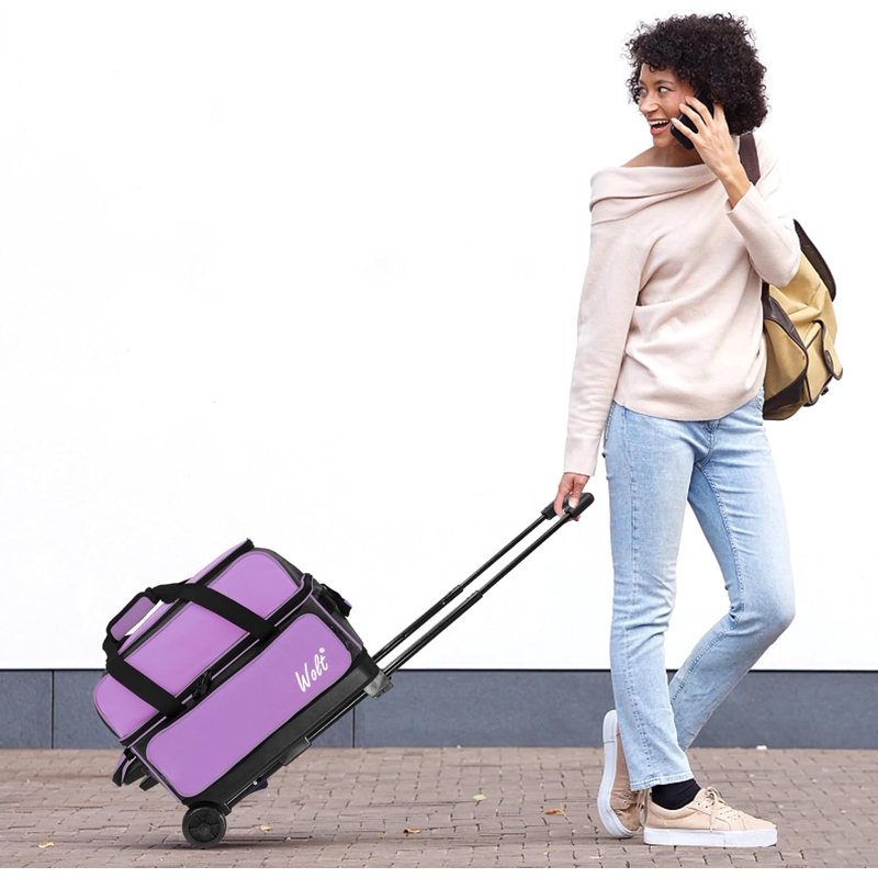 WOLT Purple Double Roller Bowling Bag for 2 Balls with Retractable Handle 40" - Variation: Purple