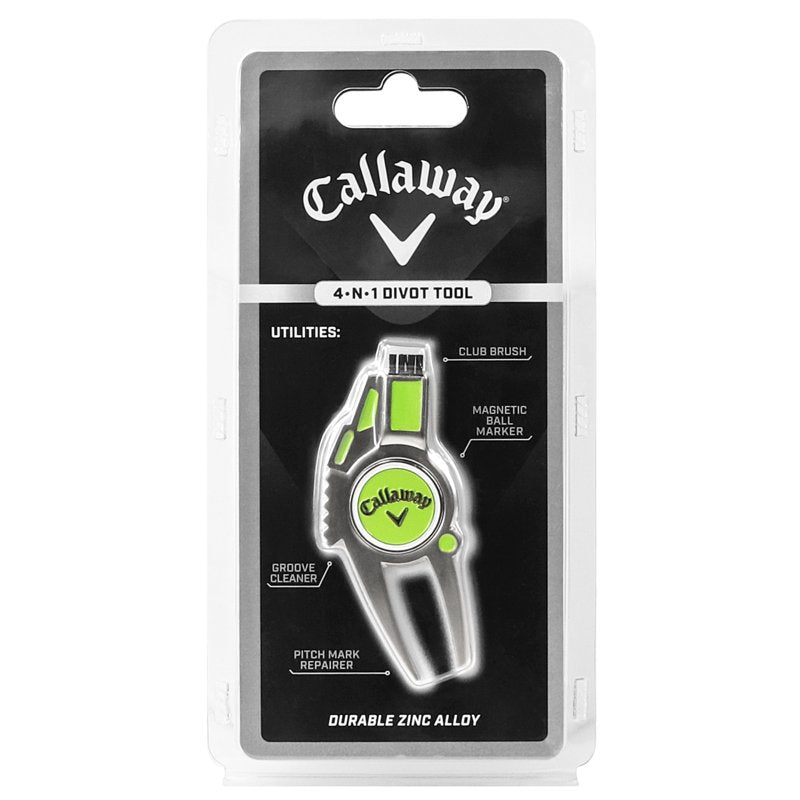 Golf Divot Repair Tool 4-in-1 with Ball Marker and Groove Cleaner - Lime