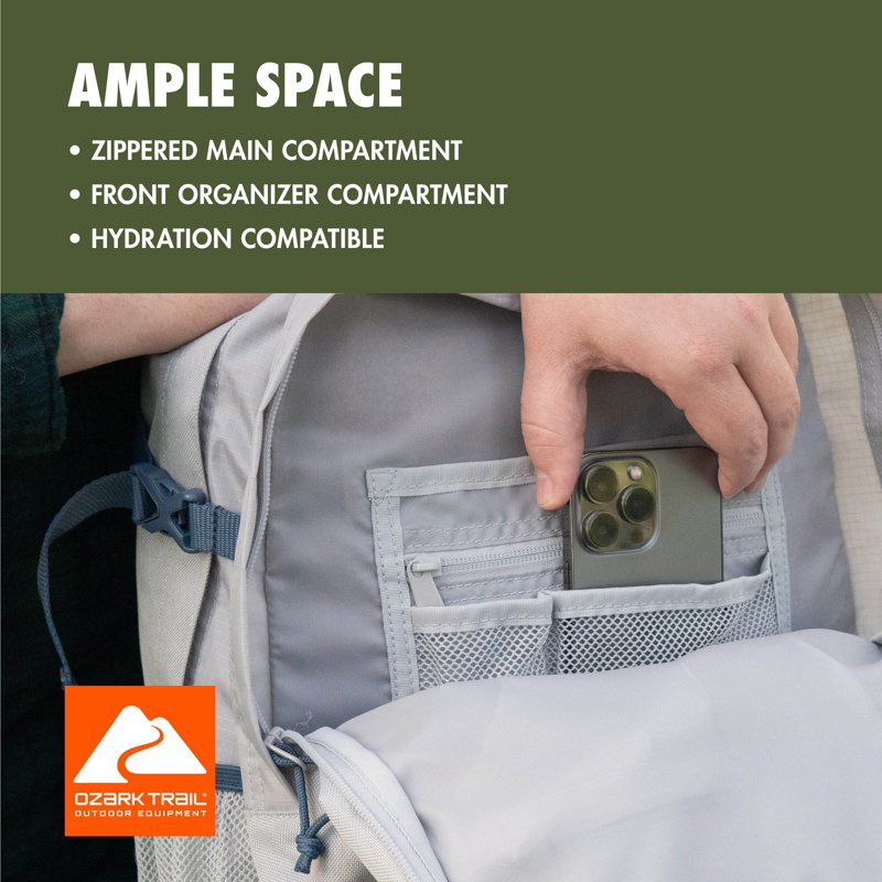 Adult 25L Polyester Hiking Backpack with Adjustable Straps & Water Bottle Pockets