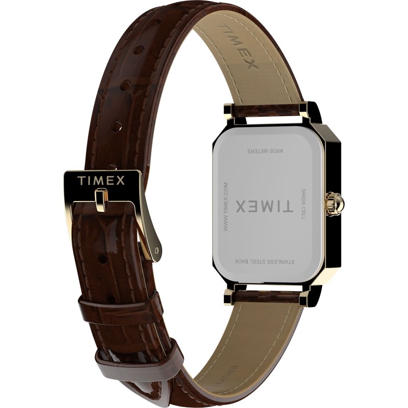 Timex Women's Gold Tone Watch with Croco Grain Leather Strap