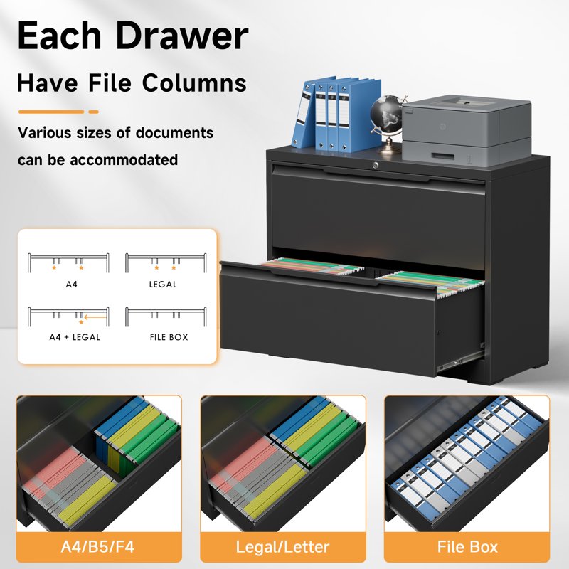 Steel Lateral File Cabinets with Lock, 2-4 Drawer Office Storage Organizer