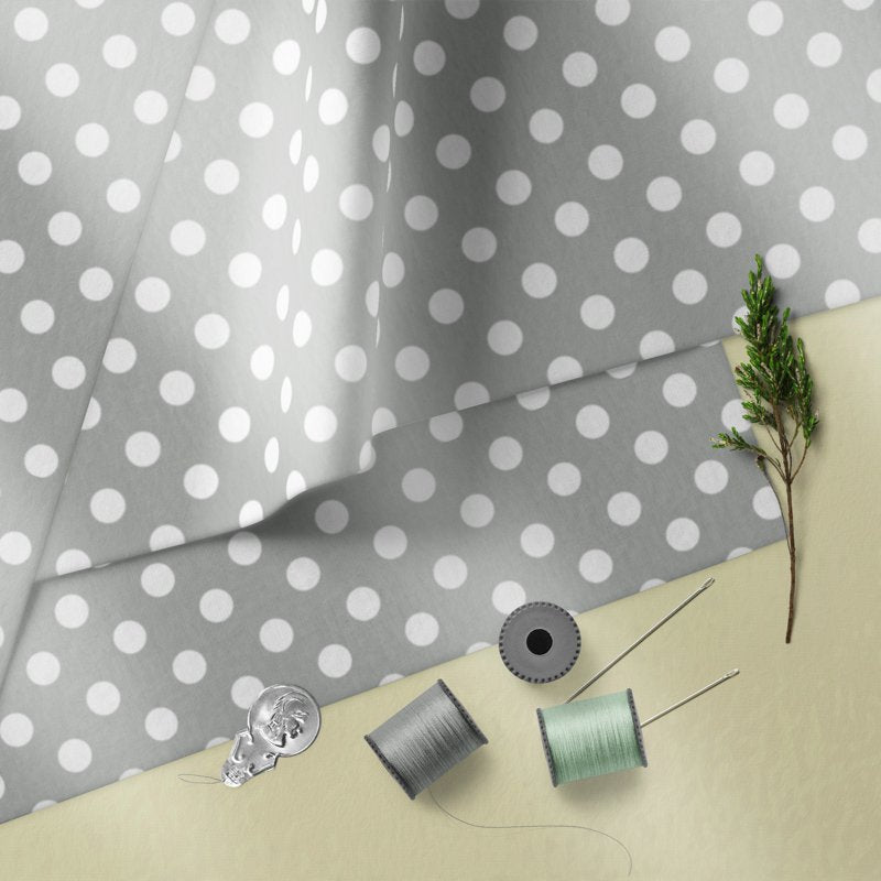 Cotton Flannel Fabric Polka Dots Light-Weight Craft Material - Gray & White