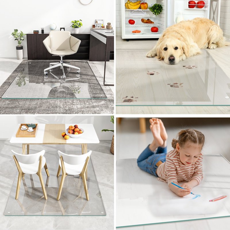 Tempered Glass Office Chair Mat for Carpet & Hardwood Floors — Clear, Protects Surfaces