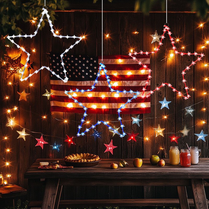 Patriotic Window Star Lights 3-Pack - 8 Lighting Modes for 4th of July Decor