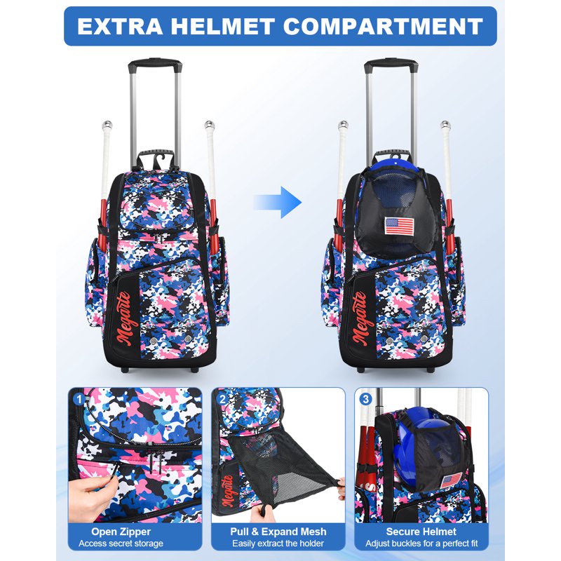 Rolling Baseball Bag with Wheels 60L Equipment Backpack for Youth & Adults