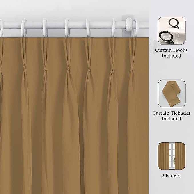 Blackout Pinch Pleat Curtains with Thermal Insulation - Room Darkening Drapes