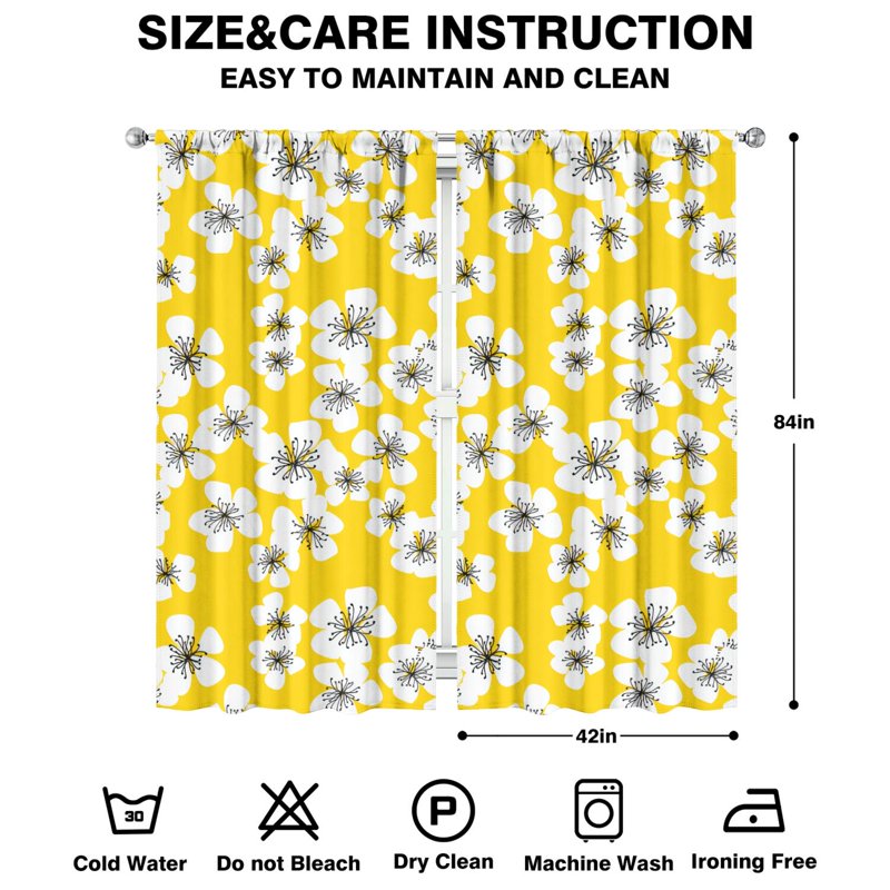 Floral Blackout Curtains 42x84 Inch Rod Pocket Drapes for Bedroom & Living Room