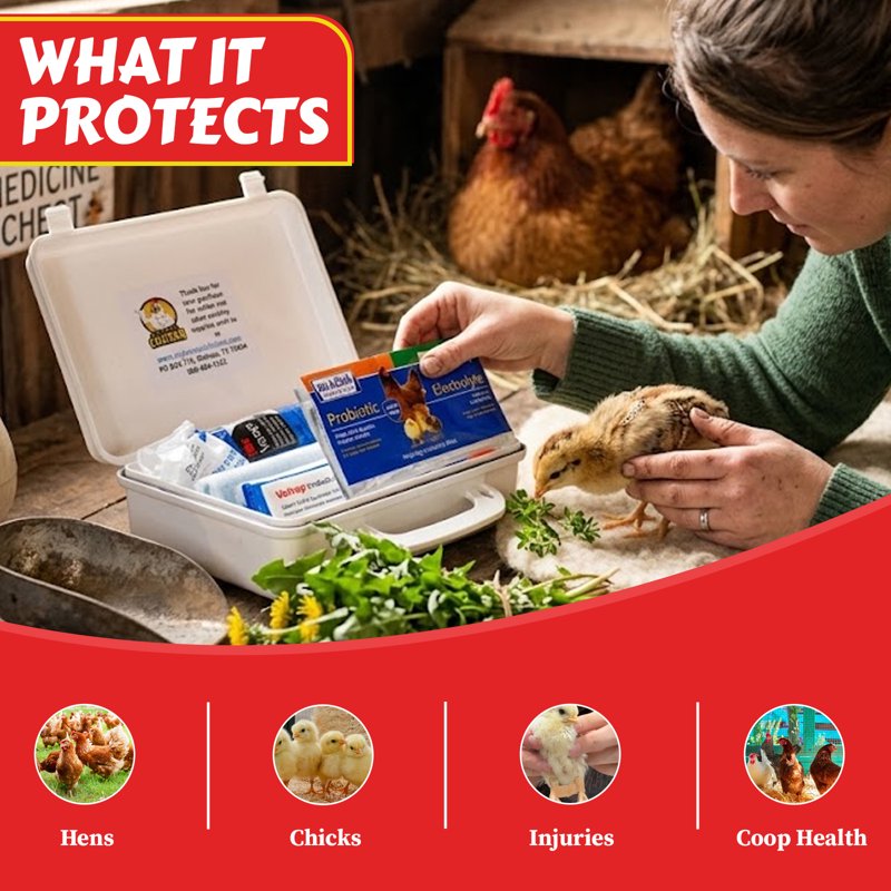 Poultry First Aid Kit for Backyard Chickens with Medical Supplies - Waterproof Case