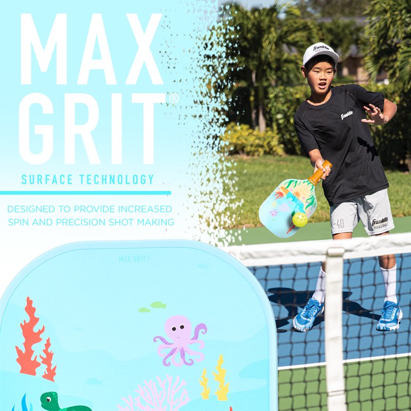 Youth Pickleball Paddle - Franklin Max Grit Fiberglass Surface, Polypropylene Core - USA Pickleball Approved - Sealife Variation