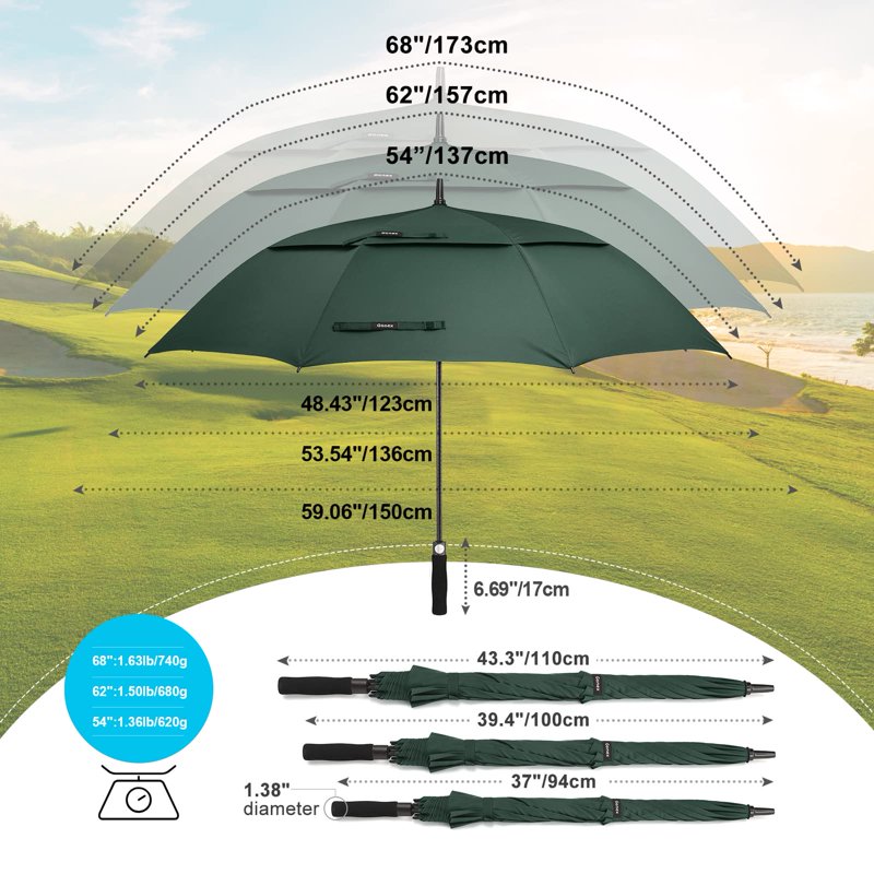 Large Automatic Golf Umbrella with Double Canopy Windproof & Waterproof