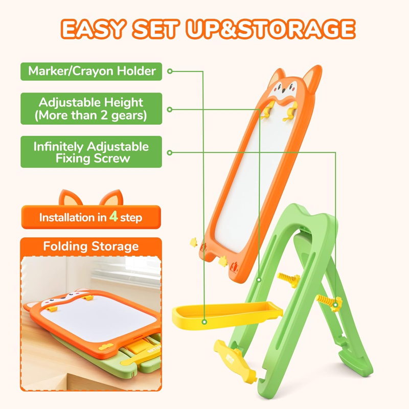 Adjustable Kids Easel with Magnetic & Dry Erase Boards - Art & Drawing Toy