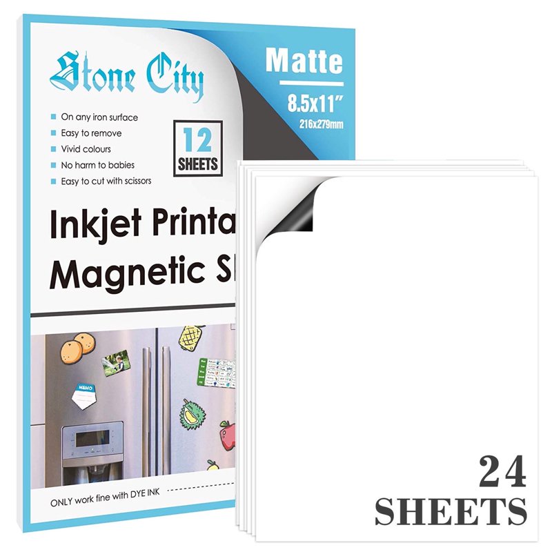 Printable Magnetic Sheets 8.5x11 White Matte Magnetic Photo Paper - 24 Sheets