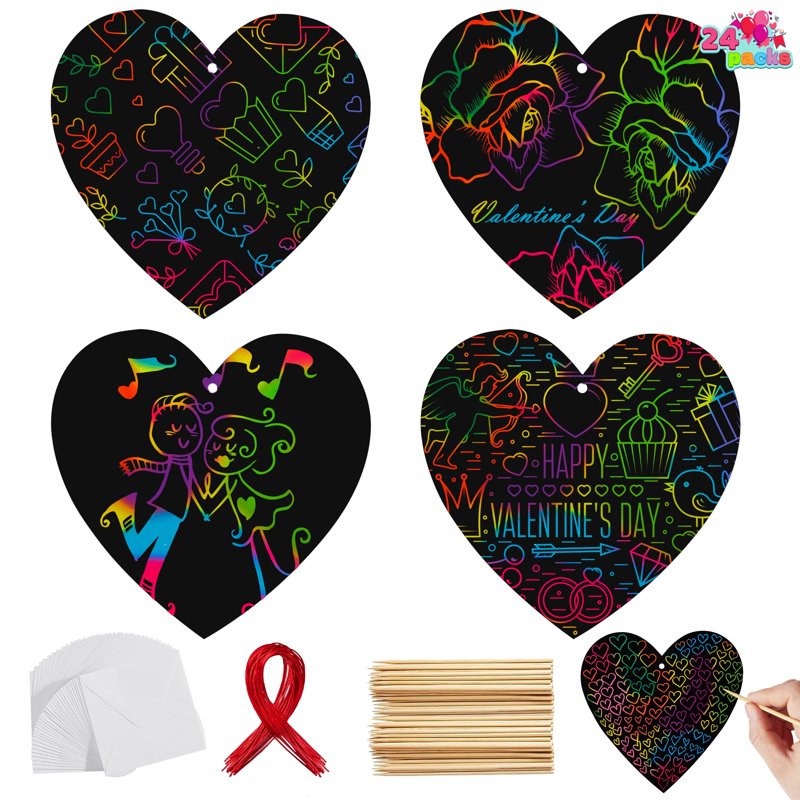 Kids Valentine's Day Scratch-Off Card Set with Rainbow Hearts - Classroom Craft Supplies